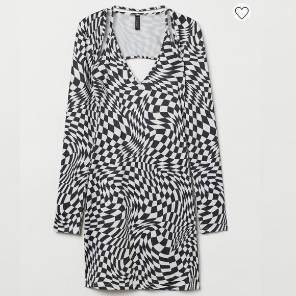 NWT H&M fitted dress black and white, small, geometric print, summer, spring - Picture 1 of 4